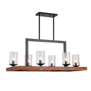 6-Light Brown Industrial Wood Chandelier with Glass Shades For Indoor