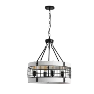 4-Light Vintage Circular White Wood Chandelier For Indoor