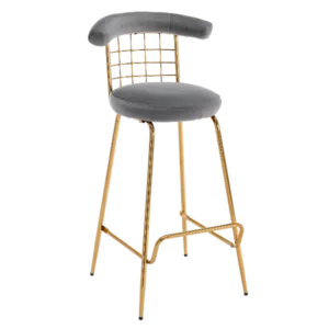 Modern Grey 32 in Bar Stool with High Velvet Back and Metal Frame And Legs