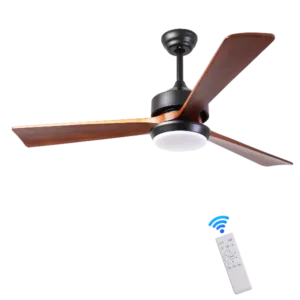 LINJO Wood Ceiling Fan with lights and Remote Control, 52 inch Wood Ceiling Fan,Black Flush Mount Ceiling Fan for Living Room, Bedroom & Covered Outdoor