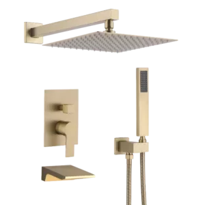 10 inch Wall Mounted Rainfall Shower Head System Shower Faucet in Brushed Gold