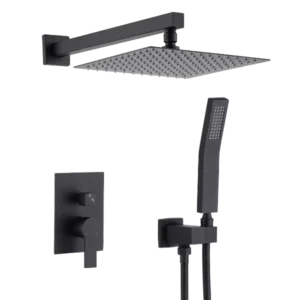 12 Inch Bathroom Rain Shower Combo Set With Hand Shower in Matte Black