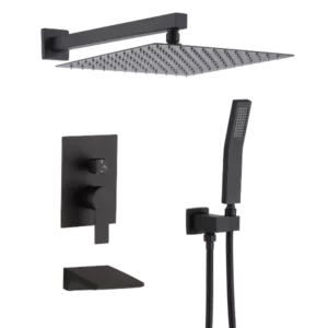 10 inch Wall Mounted Rainfall Shower Head System Shower Faucet in Black