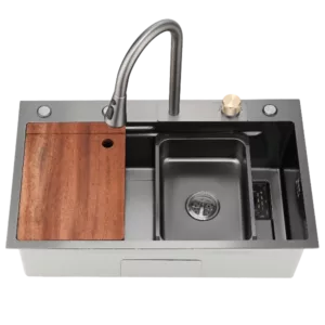 Kitchen Sink Flying rain Waterfall Kitchen Sink Set 30"x 18" 304 Stainless Steel Sink with Pull Down Faucet, and Accessories