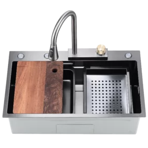 Kitchen Sink Flying rain Waterfall Kitchen Sink Set 30"x 18" 304 Stainless Steel Sink with Pull Down Faucet, and Accessories