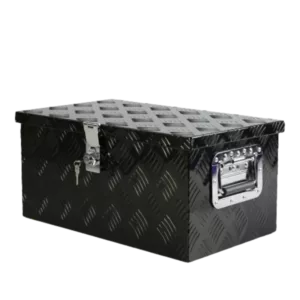20-Inch Black Aluminum Tool Box for Automobiles with Lock, Side Handle, and Keys