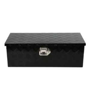 30-Inch Black Aluminum Tool Box for Automobiles with Lock, Side Handle, and Keys