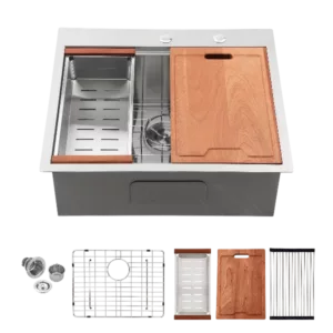 28 Inch Drop in Kitchen Sink - 28 "x 22" Kitchen Sink Stainless Steel 16 Gauge Workstation Sink Drop-in Topmount Single Bowl Kitchen Sink