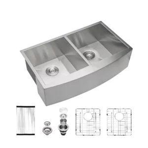 Double Bowl (50/50) Farmhouse Sink- 36"x20"Stainless Steel Apron Front Kitchen Sink 18 Gauge with Two 9" Deep Basin