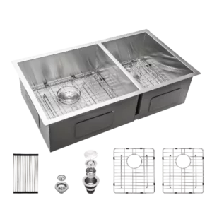 18 Gauge Stainless Steel 33x19 inch Undermount Double Bowl Kitchen Sink (60/40) with 9 Inch Deep Sink