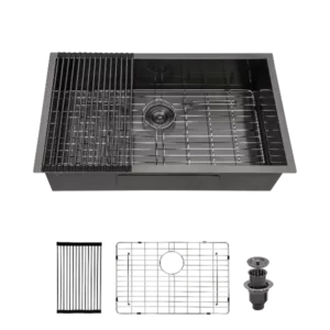 28 Single Bowl Undermount Sink- 23"x18" Gunmetal Black  Kitchen Sink 18 Gauge with 9" Deep Basin