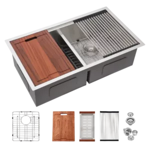 Undermount Sink- 30"x19" x 10" Double Bowl (50/50) Kitchen Sink 16 Gauge with Two 10" Deep Basin, Brushed Nickel