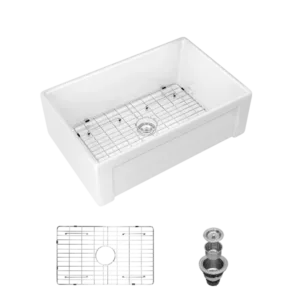 White Farmhouse Sink - 30 inch Kitchen Sink Apron-front White Ceramic Reversible Single Bowl Kitchen Farm Sinks
