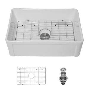 White Farmhouse Sink - 30 inch Kitchen Sink Apron-front White Ceramic Reversible Single Bowl Kitchen Farm Sinks