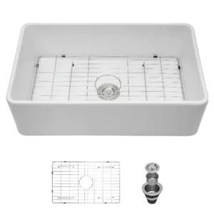 33 White Farmhouse Sink - 33 Inch Kitchen Sink Apron Front Ceramic Single Bowl Farmer Sink Basin