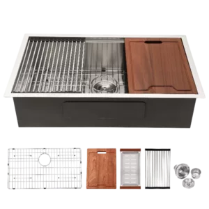 Single Bowl Undermount Workstation Kitchen Sink - 33"x19"x 10" Inch 16 Gauge Stainless Steel Deep Sink