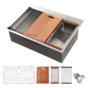 33" Drop in Kitchen Sink - 33*22 inch Kitchen Sink Drop-in Topmount Single Bowl 16 Gauge Stainless Steel Ledge Workstation Kitchen Sinks