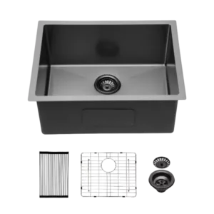 23" Gunmetal Black Kitchen Sink - 23"x 18"x 10" Undermount Singel Bowl Kitchen basin 16 Gauge Stainless Steel with 10 Inch Deep