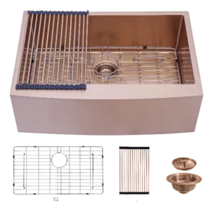 33 Rose Gold Farmhouse Sink - 33*21*10 Inch Kitchen Sink Stainless Steel 16 gauge Apron Front Kitchen Sink