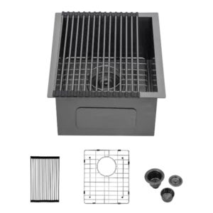15 Inch Undermount Sink - 15"x17"x9" Gunmetal Black Kitchen Sink 18 Gauge with 9" Deep Basin