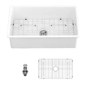 32" Undermount Single Bowl Ceramic Kitchen Sink - Dual Mount White Ceramic Rectangular Deep Single Bowl Sink Basin