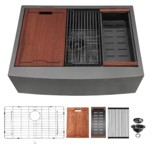 36 Black Farmhouse Sink Workstation - 36 Inch Kitchen Sink Gunmetal Black Stainless Steel 16 gauge Apron Front Kitchen Sink