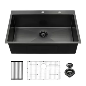 30x22 inch Kitchen Sink Drop In Gunmetal Black 16 Gauge Stainless Steel 30" Single Bowl Topmount Kitchen Sink Basin