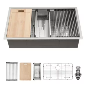 33 Inch Undermount Sink Ledge Workstation Deep Single Bowl 18 Gauge Stainless Steel