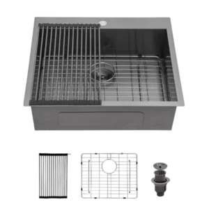 28 Kitchen Sink Drop In - 28x22 Gunmetal Black Drop In Undermount 18 Gauge Stainless Steel Kitchen Sink