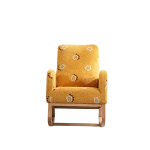 26.8"W Modern Rocking Chair for Nursery, Mid Century Accent Rocker Armchair With Side Pocket, Upholstered High Back Wooden Rocking Chair for Living Room Baby Kids Room Bedroom, Mustard Boucle