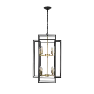 8-Lights Lantern Tiered Pendant Light Fixtures, Industrial Farmhouse Hanging Chandelier for Entryway, Foyer, Living Room, Kitchen Island, Staircase(Black & Gold)
