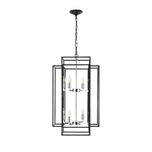 8-Lights Lantern Tiered Pendant Light Fixtures, Industrial Farmhouse Hanging Chandelier for Entryway, Foyer, Living Room, Kitchen Island, Staircase(Black & Silver)