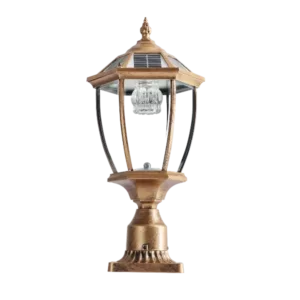 Retro gold Solar Column Headlights/Yard Lamp With Dimmable LED for Outdoor