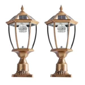 Retro gold Solar Column Headlights With Dimmable LED for Outdoor