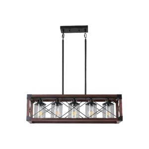 5-Light Retro Farmhouse Chandelier For Kitchen, Living room, Dining room Red and Black(No Bulbs)