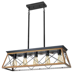 5-Light Walnut Color Hanging Chandelier Modern Kitchen Island Pendant Lighting, Metal Solid Ceiling Lights, No Bulbs for Indoor
