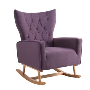 Stylish Lavender purple Velvet Rocking Chair of  Wooden Frame and Legs Ideal for Living Room & Bedroom