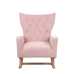 Stylish Pink Velvet Rocking Chair of  Wooden Frame and Legs Ideal for Living Room & Bedroom