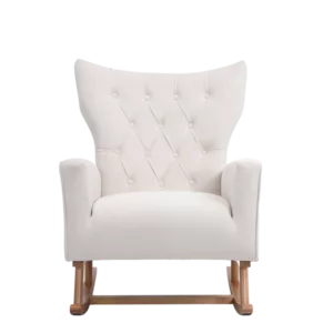Stylish Beige Velvet Rocking Chair of  Wooden Frame and Legs Ideal for Living Room & Bedroom