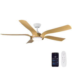 Modern 56 in. Indoor white Smart Ceiling Fan with Integrated LED, 5 Faux Wood Grain Blades and Remote Control Included