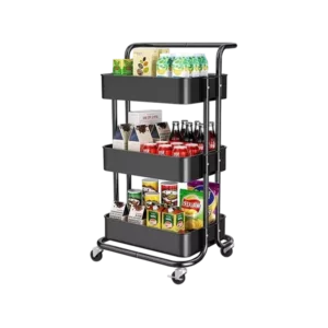 Werseon rolling trolley with wheels bathtub manager trolley rolling metal tissue trolley handle - black