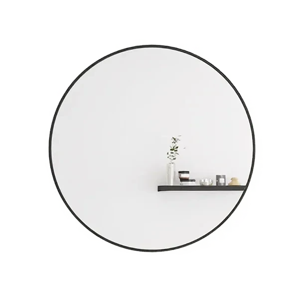 24 in. W x 24 in. H Small Round Metal Framed Wall Bathroom Mirror in Matte Black