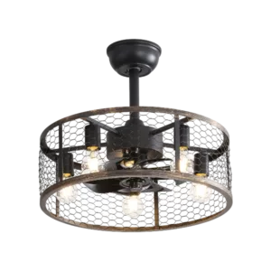 20 in. Indoor Black Caged Ceiling Fan with Lights Remote Control