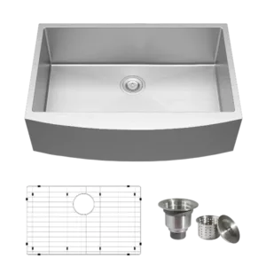 TECASA Farmhouse Sink 33 inches Stainless Steel Apron Sinks 16 Gauge for Kitchen Front Rounded 10 inch Deep Single Bowl Kitchen Sink with Accessories (Pack of 3)