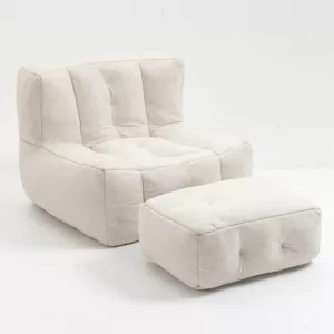 Comfortable White bean bag Chair for adults and children, with memory foam and ottoman ideal for  living room, bedroom, apartment