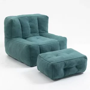 Comfortable Green bean bag Chair for adults and children, with memory foam and ottoman ideal for  living room, bedroom, apartment