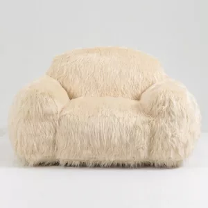Modern Beige Faur Fux Bean bag chair lazy High-Density Foam Filled with Armrests Ideal For  living room, bedroom