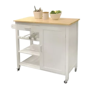 Kitchen Island Cart with drawers, cabinets, wine racks, partitions, towel racks, White-Beech