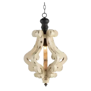 1-Light Farmhouse Chandeliar Distressed White Pendant French Country Wood Chandelier for Living Room Foyer for Indoor