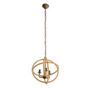 3- Light Farmhouse Chandelier, Rope Chandelier Globe Hanging Light Fixture with with Adjustable Chain for Kitchen Dining Room Foyer Entryway, Bulb Not Included for Indoor